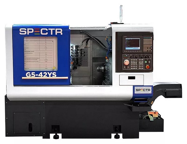 SPECTR G5 - 60YS  Станина  Рационально спроектированная станина с инструментальными суппортами  Позволяет осуществлять много осевую обработку одновременно несколькими инструментами  Наличие демпфирующих элементов из минерального камня улучшает ант...