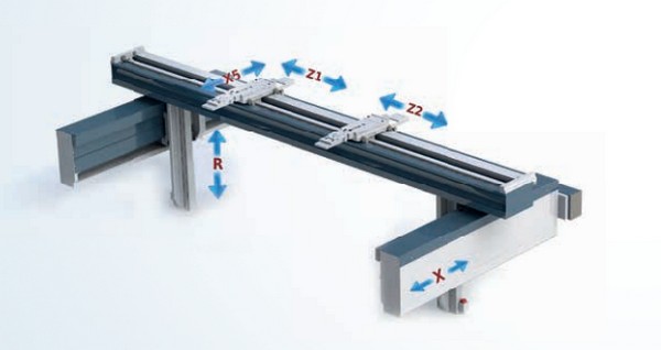 SMD PBC-50/1300  4 оси заднего упора  X, R, Z1, Z2 управляемые от ЧПУ, перемещение происходит по линейным направляющим за счет серводвигателей переменного тока, посредствам ШВП  Обеспечивает точное позиционирование заготовки и возможность гибки сл...