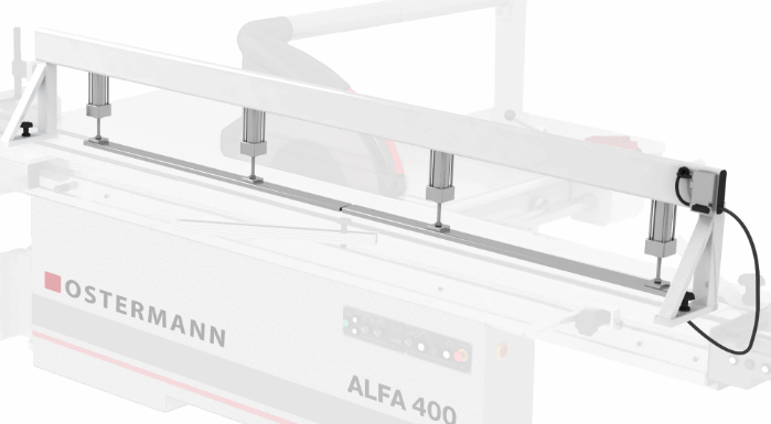 OSTERMANN ALFA 400  Пневматическая прижимная балка  Устанавливается на форматно-раскроечные станки с длиной каретки — 3200 мм  Осуществляет надежную фиксацию материала в зоне раскроя  Исключает возможные дефекты-сколы, отклонения от размеров  Обес...