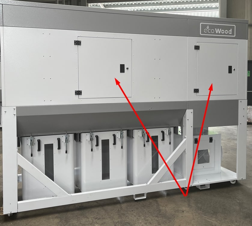 EcoWood FPC-6500 GEN2  Обслуживание  Фильтр оснащен 4 дверьми для обслуживания фильтров (по 2 двери с каждой стороны)  Более удобное и быстрое обслуживание фильтров снижает время простоя оборудования 