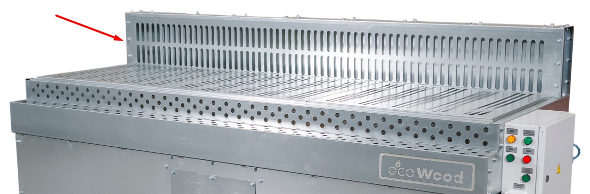 EcoWood GT-1500  Активное ограждение  Вертикальный короб вдоль задней рабочей поверхности стола предназначен для уменьшения торцевого выброса пыли, а также увеличения эффективности улавливания пыли рабочей поверхностью 