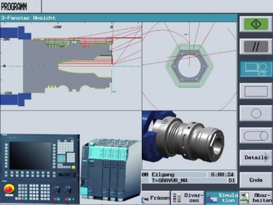 SPECTR TH-350  Система ЧПУ SIEMENS SINUMERIK  Система ЧПУ SIEMENS SINUMERIK возможна к установке в 2-х исполнениях 828D, либо 840D, а так же с пакетом диалогового программирования ShopTurn и дисплеем 15” 