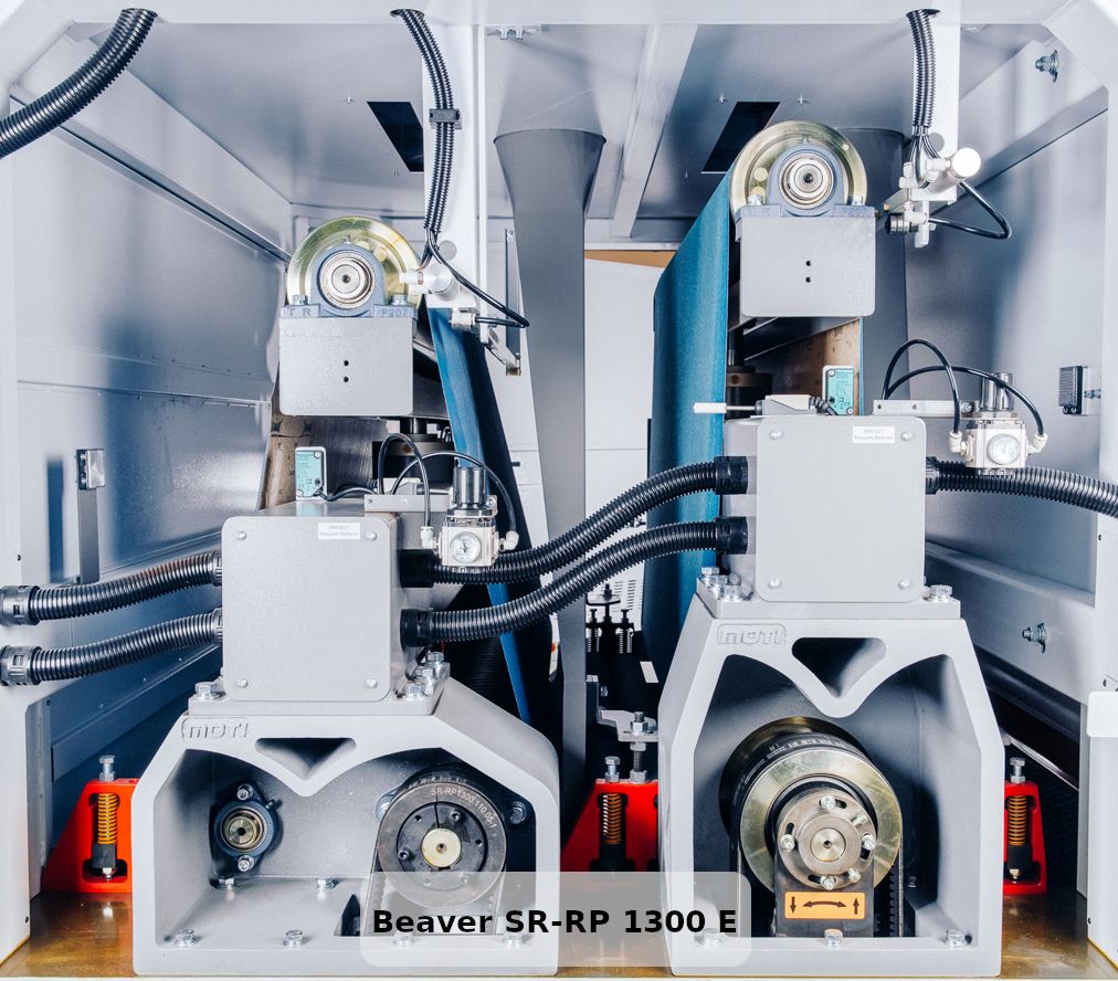 Beaver SR-RP 1000 E  Рабочие узлы  Вид слева (фото 1) Массивные чугунные крепления узлов исключают вибрации и повышают качество шлифования  Вид справа (фото 2) Исключены вибрации в подшипниках, тк они смонтированы внутри чугунных узлов 