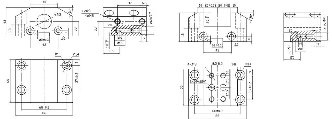 XNC 36100 
 Посадочные размеры для инструментального блока с квадратным и круглым сечением  
