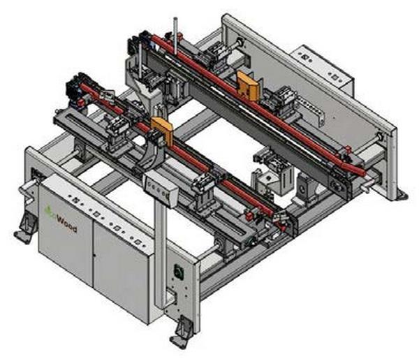 EcoWood Pallet Line 2500  Узел нанесения термоклейма на поддон  Размер 2 5x2 5x1 2 м 4 пильных узла Длина паллет 800-1500 мм Ширина паллет 800-1500 мм Производительность 4-6 шт/мин Мощность 1 кВт 