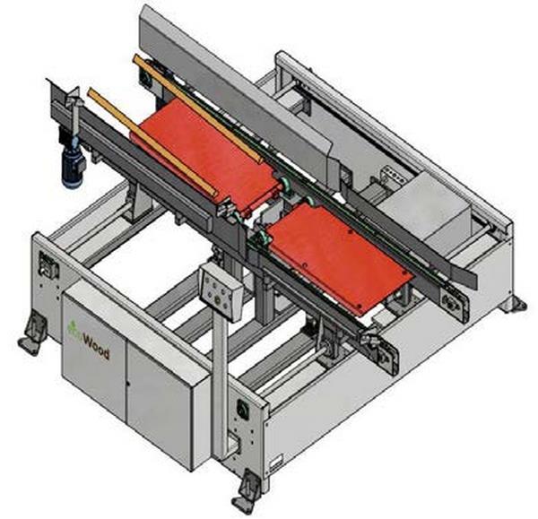 EcoWood Pallet Line 2500  Второй поворотный механизм на 180°  Размер 3,3x2x2,2 м Длина паллет 800-1500 мм Ширина паллет 800-1500 мм Производительность 4-6 шт/мин Мощность 0,75 кВт 