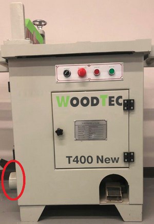 WoodTec T 400 NEW ВЫХОД ПОД АСПИРАЦИЮ  На станке предусмотрен выход под аспирацию для удаления опилок из зоны резания 