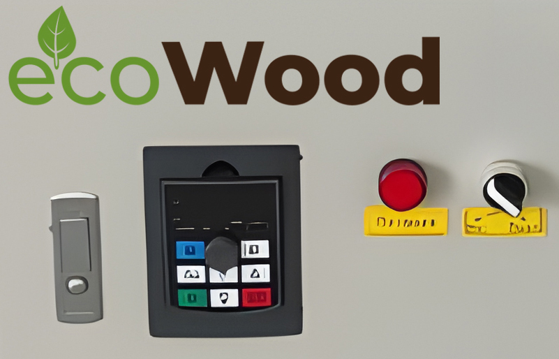 EcoWood SB-3  Пульт управления  Интуитивно понятный пульт управления на котором расположены: инвертор для регулировки частоты вращения щеток, кнопка выключения и включения  Кнопка аварийной остановки 